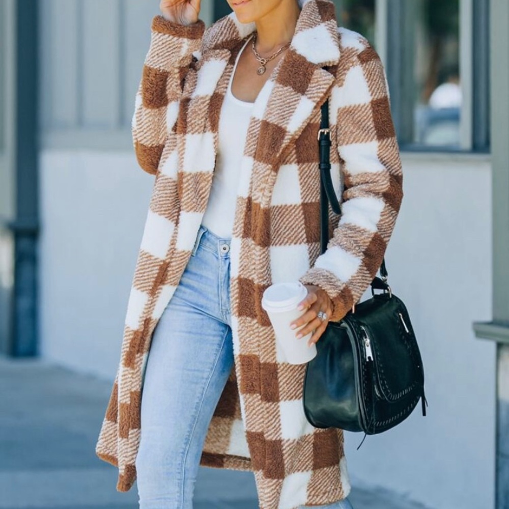 FLASH SALE! Buffalo Plaid Sherpa Flannel Trench Coat - Picture 6 of 9